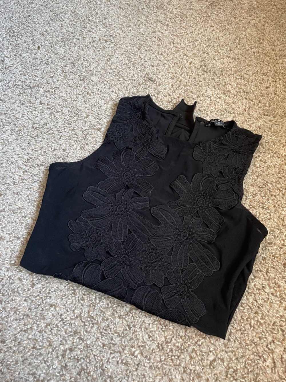 Haute Monde Black Floral Applique Sleeveless Bodysuit